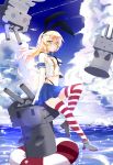  1girl =3 @_@ absurdres anchor black_panties blonde_hair blush caibao elbow_gloves gloves hair_ornament hairband highres kantai_collection long_hair looking_at_viewer navel panties personification rensouhou-chan shimakaze_(kantai_collection) skirt solo striped striped_legwear thighhighs underwear white_gloves x&lt; 
