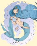  1girl blue_eyes blue_hair fish_tail hair_ornament hairclip highres houshou_hanon jellyfish kura-chan long_hair mermaid mermaid_melody_pichi_pichi_pitch monster_girl ponta_(ponponta9) star_hair_ornament 