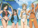  aa_megami-sama beach belldandy breasts dark_skin long_hair multiple_girls short_hair skuld swimsuit urd 
