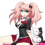  1girl :3 :p blonde_hair blue_eyes breasts chan_co cleavage dangan_ronpa enoshima_junko long_hair monokuma nail_polish necktie skirt spoilers tongue twintails 