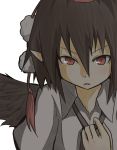  brown_hair hat kumo_(atm) open_mouth pointy_ears red_eyes shaded_face shameimaru_aya short_hair tokin_hat touhou wings 