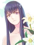  1girl black_hair flower hair_ornament hairclip kill_la_kill kiryuuin_satsuki long_hair solo topless violet_eyes wata_guarana 