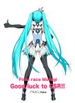  1girl aqua_eyes aqua_hair back_turned boots crown elbow_gloves gloves goodsmile_company hatsune_miku headphones headset high_heel_boots long_hair official_art racequeen saitom solo thigh_boots thighhighs thumbs_up twintails very_long_hair vocaloid 