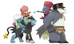 animalization chain cigarette fusion hat jean_pierre_polnareff jojo_no_kimyou_na_bouken joseph_joestar kakyouin_noriaki kuujou_joutarou luxray magby mkmknstyny01 mohammed_avdol no_humans pangoro pokemon pokemon_(creature) roserade weavile