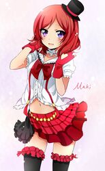  1girl dress gloves hat love_live!_school_idol_project matsurinnu nishikino_maki redhead short_hair skirt smile solo violet_eyes 