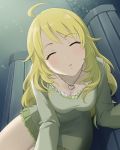  1girl ahoge artist_request bench blonde_hair blush closed_eyes dress hoshii_miki idolmaster idolmaster_cinderella_girls incoming_kiss jewelry long_hair necklace official_art pov solo star 
