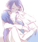  2girls blue_hair closed_eyes couple dokidoki!_precure hishikawa_rikka hug hug_from_behind kenzaki_makoto kiss leaning_back leaning_on_person long_hair multiple_girls negom precure purple_hair short_hair sketch yuri 