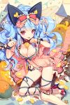  1girl :p babydoll bell blue_hair bow breasts cherrypin choker cleavage hair_bow high_heels jingle_bell large_breasts leg_ribbon long_hair looking_at_viewer original panties pillow pink_eyes ponytail ribbon see-through single_thighhigh smile solo thighhighs tongue tongue_out underwear underwear_only white_legwear wrist_cuffs 