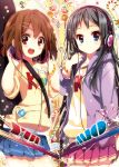  2girls akiyama_mio black_hair blue_eyes brown_eyes brown_hair casual cellphone character_name e-nya headphones hirasawa_yui jacket k-on! long_hair multiple_girls parka phone short_hair 