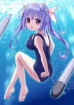  1girl blue_hair i-19_(kantai_collection) ikeda_yuuki kantai_collection long_hair personification red_eyes school_swimsuit swimsuit twintails underwater 