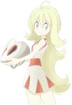  bare_shoulders blonde_hair blue_eyes headwear_removed helmet helmet_removed koruni_(pokemon) pokemon pokemon_(game) pokemon_xy souji 