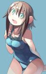  1girl brown_hair ddd_(oid065j125bwz) goggles green_eyes original short_hair simple_background smile solo swimsuit wet 