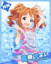  1girl aqua_eyes character_name dress happy idolmaster idolmaster_million_live! jewelry long_hair official_art orange_hair solo takatsuki_yayoi twintails 