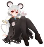  1girl animal_ears arano_oki capelet dress mouse mouse_ears mouse_tail nazrin panties panties_under_pantyhose pantyhose red_eyes short_hair silver_hair simple_background solo tail touhou underwear white_background 