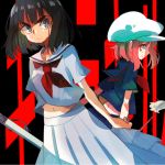  2girls black_hair hat jakuzure_nonon kill_la_kill kiryuuin_satsuki long_skirt multiple_girls pink_hair school_uniform serafuku short_hair skirt sunameri_oishii 