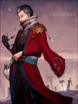  1boy auron black_hair closed_eyes copyright_name field_of_blades final_fantasy final_fantasy_x grey_hair holding holding_sunglasses jonau male_focus planted_sword planted_weapon scar solo sunglasses sunglasses_removed sword weapon 