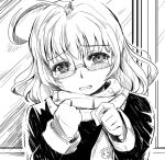  1girl blush crying glasses kubocha looking_at_viewer monochrome original solo tears 