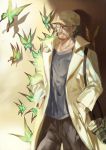  1boy artist_request baseball_cap beard brown_hair butterfly camera facial_hair glasses gray-witch_hai_miko hat kondraki labcoat mustache parted_lips scp-408 scp_foundation smile tagme 