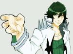  1boy foreshortening green_eyes green_hair hands jewelry kill_la_kill male necklace okuya00 sanageyama_uzu scar solo spikes spoilers 