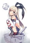  1girl :3 black_panties blonde_hair blue_eyes blush boots ech elbow_gloves gloves hairband highleg highleg_panties kantai_collection long_hair looking_at_viewer panties personification rensouhou-chan shimakaze_(kantai_collection) skirt solo striped striped_legwear thighhighs underwear white_gloves |_| 