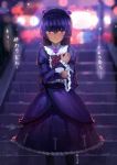  flower gokou_ruri gothic_lolita hairband highres hime_cut lolita_fashion lolita_hairband long_hair mole ore_no_imouto_ga_konna_ni_kawaii_wake_ga_nai purple_hair rain rose shuizhanglang stairs standing tears violet_eyes 