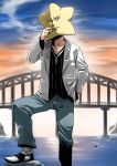  arakawa_under_the_bridge bridge cigarette highres hoshi_(arakawa) kappa_(arakawa) river sky tsuki_wani 