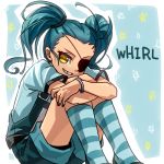  1girl blue_hair eyepatch female humanization solo transformers twintails whirl 