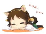  animal_ears bare_shoulders brown_hair cat_ears chibi detached_sleeves hairband hiei_(kantai_collection) japanese_clothes kantai_collection kemonomimi_mode ky_(kurokky709) nontraditional_miko personification short_hair 