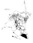  1boy archery arrow boots bow_(weapon) cape chomoran dark_elf dark_skin dungeons_and_dragons elf fur_trim knee_boots long_hair pointy_ears solo translated weapon 
