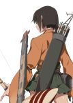  arrow bow_(weapon) brown_hair from_behind hiryuu_(kantai_collection) japanese_clothes kantai_collection ningen_(ningen96) personification quill short_hair weapon 