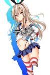  &gt;_&lt; 1girl amefurasy anchor black_panties blonde_hair blush elbow_gloves gloves hair_ornament hairband kantai_collection long_hair panties personification rensouhou-chan shimakaze_(kantai_collection) skirt solo striped striped_legwear thighhighs underwear white_gloves 