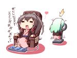  2girls aqua_hair brown_hair hair_ornament heart kantai_collection kumano_(kantai_collection) long_hair massage multiple_girls personification ponytail reku suzuya_(kantai_collection) weight_conscious 