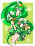  1girl ;) bell bike_shorts boots choker cure_march forehead_jewel green green_eyes green_hair long_hair magical_girl midorikawa_nao owarine_miku paw_pose ponytail precure shorts_under_skirt smile_precure! solo tiara two_side_up very_long_hair wink 