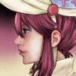  akutagawa_(ukketsu-pt) close-up ears eyelashes face hat highres jakuzure_nonon kill_la_kill lips nose pink_eyes pink_hair profile realistic 