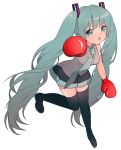  1girl aqua_eyes aqua_hair boxing_gloves gloves hatsune_miku long_hair necktie solo thighhighs twintails uttao vocaloid 