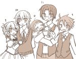  azuki_(lizzy) baby child cousins dress fang glasses monochrome open_mouth ponytail siblings smile sweater_vest tears umineko_no_naku_koro_ni ushiromiya_battler ushiromiya_george ushiromiya_jessica ushiromiya_lion ushiromiya_maria waistcoat younger 