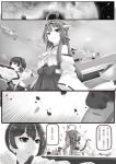  2girls bare_shoulders comic detached_sleeves hairband headgear hiememiko japanese_clothes kaga_(jmsdf) kaga_(kantai_collection) kantai_collection kongou_(jmsdf) kongou_(kantai_collection) long_hair monochrome multiple_girls muneate nontraditional_miko personification short_hair side_ponytail 