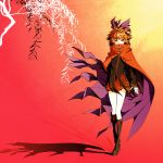  1girl boots bow cape covered_mouth hair_bow highres long_sleeves messy_hair red_eyes redhead sekibanki short_hair skirt solo touhou tree willow 