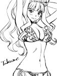  1girl bikini blush breasts hands_in_hair large_breasts long_hair monochrome navel shijou_takane side-tie_bikini solo swimsuit takano_masayuki 