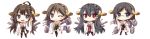  4girls adjusting_glasses ahoge arikawa_satoru bare_shoulders black_hair brown_hair chibi detached_sleeves double_bun glasses hair_ornament hairband haruna_(kantai_collection) headgear hiei_(kantai_collection) japanese_clothes kantai_collection kirishima_(kantai_collection) kongou_(kantai_collection) long_hair multiple_girls nontraditional_miko open_mouth personification red_eyes short_hair skirt smile thighhighs wink 