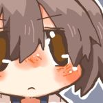  1girl blush brown_eyes brown_hair kaga_(kantai_collection) kantai_collection lowres rebecca_(keinelove) short_hair side_ponytail 