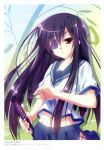  1girl absurdres bamboo eyepatch highres katana long_hair purple_hair red_eyes shouna_mitsuishi skirt sword weapon 