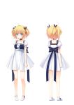  1girl ahoge aixioo blonde_hair blue_eyes character_sheet choker dress hair_ribbon highres jewelry mary_janes original pendant ribbon shoes short_hair solo turnaround two_side_up 