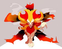  animal_focus claws closed_mouth commentary_request fire full_body grey_background harumaki363 highres no_humans pokemon pokemon_(creature) pokemon_focus pyroar pyroar_(male) red_eyes simple_background smoke straight-on 