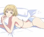  1girl bikini blonde_hair brown_eyes kongou_tamaki lying on_stomach oomuro_nadeshiko short_hair solo swimsuit yuru_yuri 