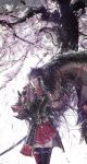  1girl armor bow highres horse long_hair purple_hair ryuuzouji_akane skirt solo stu_dts sword thighhighs walkure_romanze weapon zettai_ryouiki 