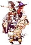 3boys 3girls amazon_(dragon&#039;s_crown) armor bare_shoulders beard blonde_hair boots braid breasts brown_eyes brown_hair cleavage detached_sleeves dragon&#039;s_crown dwarf_(dragon&#039;s_crown) elf elf_(dragon&#039;s_crown) facial_hair fighter_(dragon&#039;s_crown) gloves hair_over_one_eye hat helmet highres hood huge_breasts large_breasts long_hair multiple_boys multiple_girls muscle nagian open_mouth piggyback pointing pointy_ears shorts sorceress_(dragon&#039;s_crown) sweatdrop thigh-highs thigh_boots twin_braids white_hair winged_helmet witch_hat wizard_(dragon&#039;s_crown) 