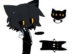  ... 1other :>= :< animal animal_ears animal_hospital_(roblox) black_eyes black_fur black_hair black_necktie black_overalls black_pants cat cat_ears closed_mouth coffee collared_shirt colored_sclera deformed drink drinking enos20091019 expressionless feet_out_of_frame furry hand_in_pocket long_bangs long_sleeves looking_at_viewer necktie no_eyebrows no_nose one_hand_in_pocket overalls pants roblox secret_agent_(animal_hospital) shirt short_hair simple_background spoken_ellipsis tea teacup white_background white_shirt yellow_sclera 