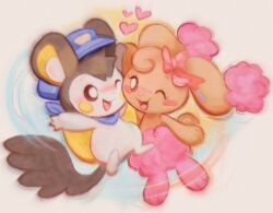  :d bandana black_fur blue_bandana blue_hat blush_stickers bright_pupils brown_eyes brown_fur buneary doekis emolga flying_squirrel full_body hat heart looking_at_another no_humans one_eye_closed open_mouth pink_fur pokemon pokemon_(creature) simple_background single_blush_sticker smile squirrel standing two-tone_fur white_background white_fur white_pupils 