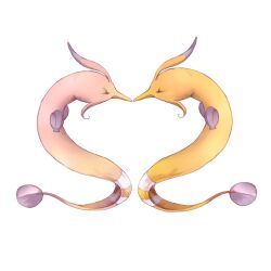  alternate_color animal_focus closed_eyes commentary_request eyelashes full_body gorebyss heart no_humans pokemon pokemon_(creature) shie-k shiny_and_normal shiny_pokemon simple_background white_background 
